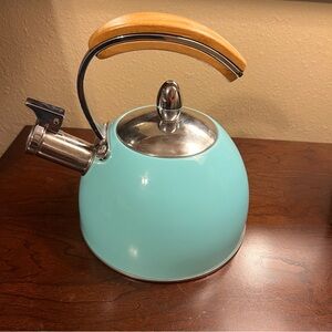 Aqua blue Tea Kettle with Wooden Handle